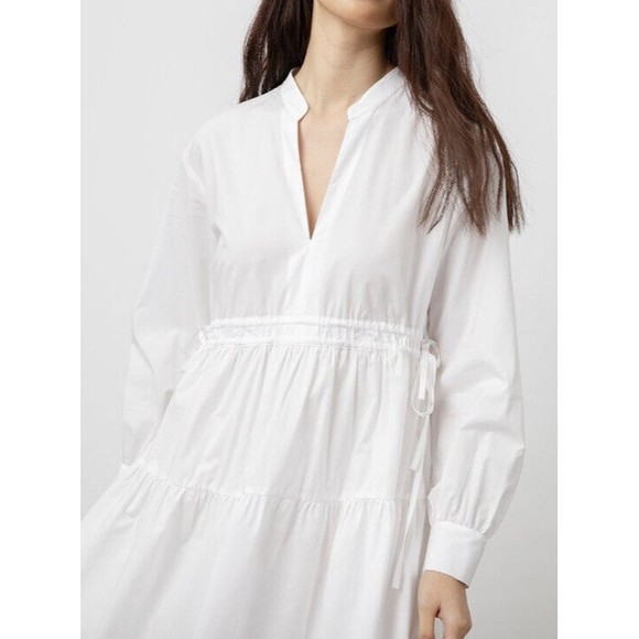 Rails Ivy Tiered Shirt Dress White Drawstring Waist Split Neck Cotton Lined | XS - Picture 2 of 11